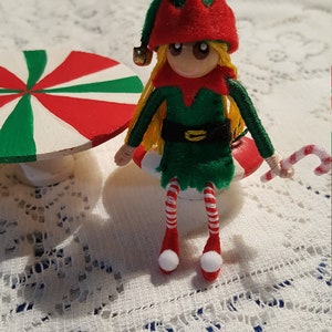 Holiday Elf and Holly Fairy bendy doll's with Peppermint table and chair's/ Felt Art Bendy/Waldorf Felt style image 4