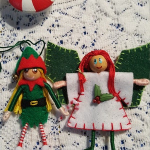 Holiday Elf and Holly Fairy bendy doll's with Peppermint table and chair's/ Felt Art Bendy/Waldorf Felt style image 1