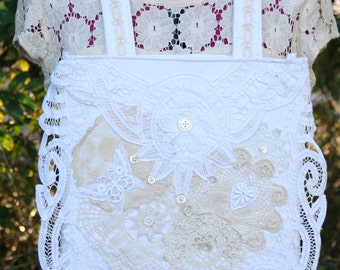 OOAK Handmade Victorian Batten-burg Lace Purse, Romantic Layers of Vintage Lace Shoulder Bag/Brides purse