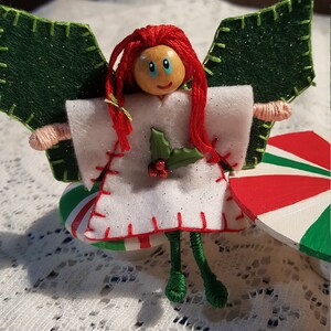 Holiday Elf and Holly Fairy bendy doll's with Peppermint table and chair's/ Felt Art Bendy/Waldorf Felt style image 3