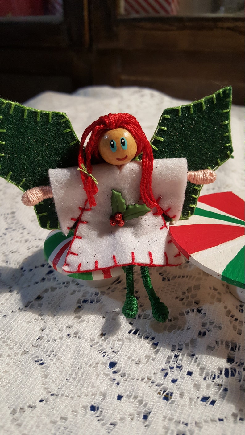 Holiday Elf and Holly Fairy bendy doll's with Peppermint table and chair's/ Felt Art Bendy/Waldorf Felt style image 3