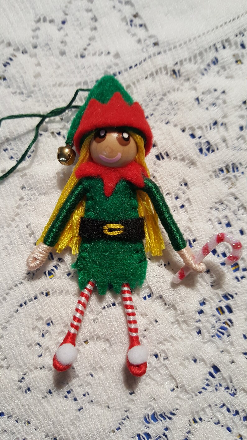 Holiday Elf and Holly Fairy bendy doll's with Peppermint table and chair's/ Felt Art Bendy/Waldorf Felt style image 5