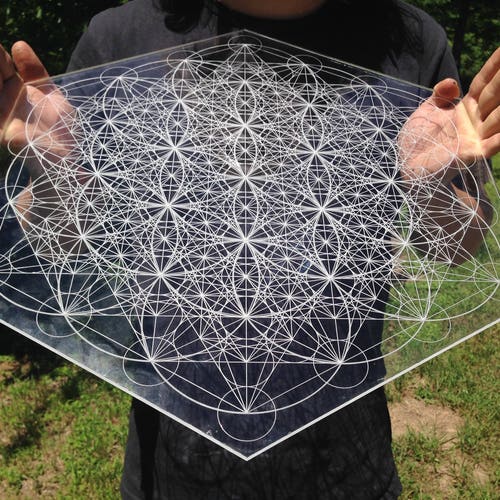 Metatron's Cube Flower Of Life Pattern Laser Cut Crystal Grid Artwork