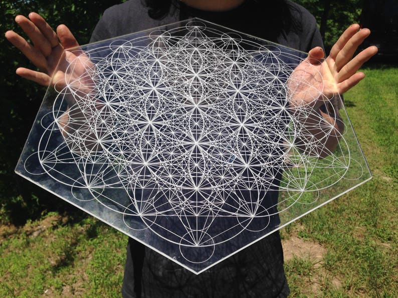 Metatron's Cube Flower Of Life Pattern Laser Cut Crystal image 1