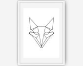 Geometric Fox Print, Fox art, Black and White Fox Print, Wall Art, Geometric art, Geometric Print, Black and White Fox, Fox Art