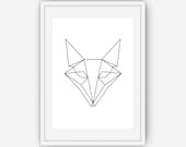 Geometric Fox Print, Fox art, Black and White Fox Print, Wall Art, Geometric art, Geometric Print, Black and White Fox, Fox Art