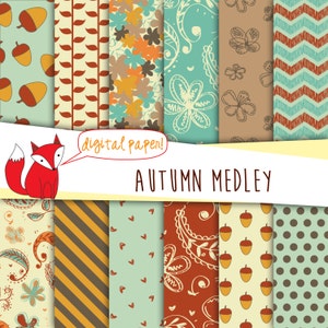 Fall Digital Paper ~ Fall Paper ~ &quot;Autumn Medley&quot; ~ Digital Scrapbooking ~  Digital Backgrounds ~ Printable Fall Designs