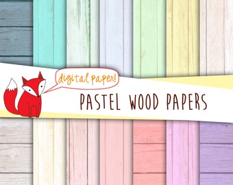 Pastel Wood Digital Paper~  Digital Scrapbooking~ Texture~ Digital Backgrounds~ White, pastels pink, blue & red colors