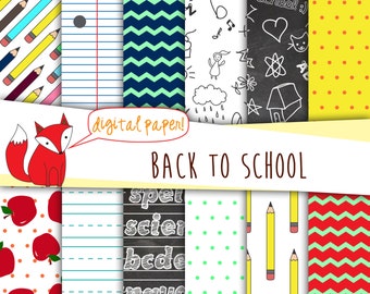 Back to School Digital Paper~ Fall Paper ~ Digital Scrapbooking ~  Digital Backgrounds ~ Printable Back to School Designs