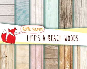 Beach Wood Digital Paper~  Digital Scrapbooking~ Light Bleached Wood Texture~ Backgrounds~ White, pastels pink, blue & natural