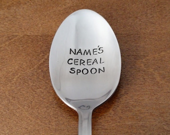 Personalized Cereal Spoon Hand Stamped Custom Spoon Papa Fathers Day Boyfriend Gift Girlfriend Gift Birthday Gift Stocking Stuffer Christmas