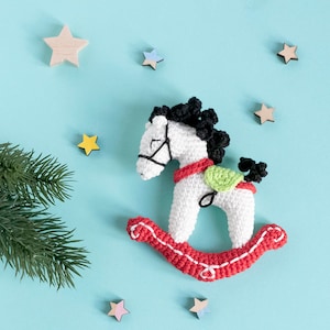 Crochet Christmas Ornaments : Vintage Rocking Horse Amigurumi • Christmas Crochet Decoration • Christmas Amigurumi • Crochet PDF Pattern