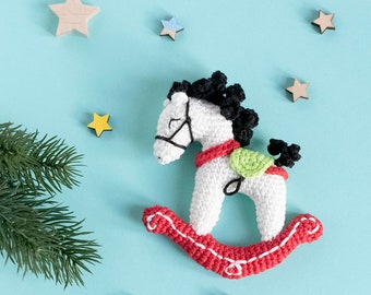 Crochet Christmas Ornaments : Vintage Rocking Horse Amigurumi • Christmas Crochet Decoration • Christmas Amigurumi • Crochet PDF Pattern