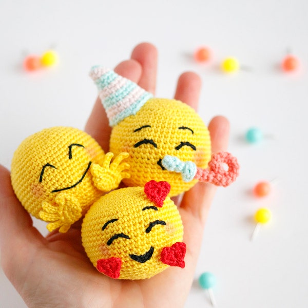 Crochet Emoji Amigurumi Pattern, Set of 5 Cute Emoji Tutorial, PDF File