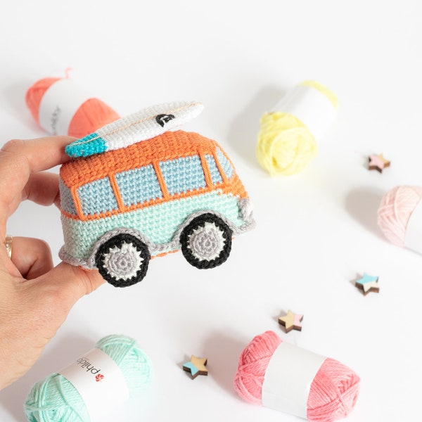 Autobús retro combinado amigurumi de ganchillo • Tutorial de ganchillo en PDF
