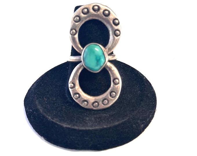 Sz 6.75 Vintage Native American Sterling Silver & Turquoise Ring