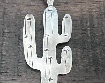 Southwest Saguaro Cactus Sterling Silver Pendant 2 7/8 Inches length