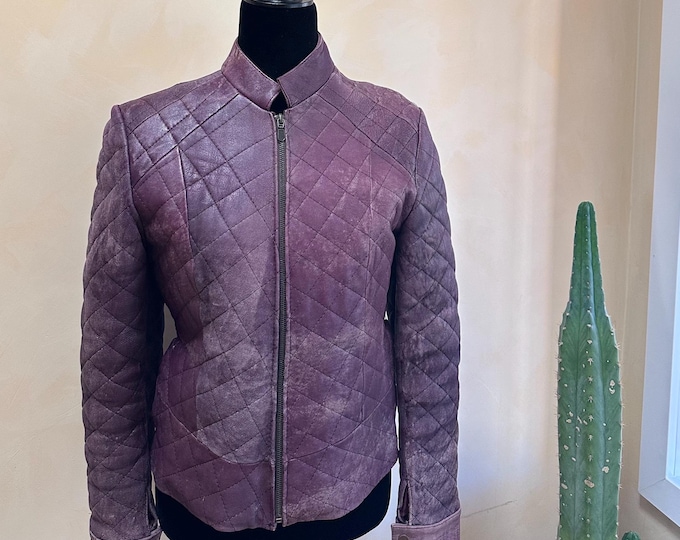 Vintage Purple Genuine Leather Jacket, Quilted, Size 36/M