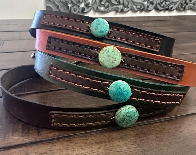 Leather Hat-band with Turquoise Stone, Adjustable, Cowgirl Hat Accessory
