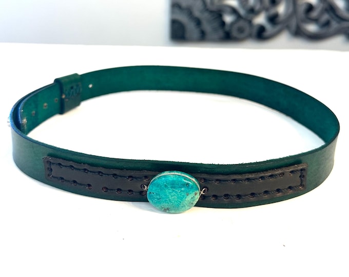 Leather Hat-band with Turquoise Stone, Adjustable, Cowgirl Hat Accessory