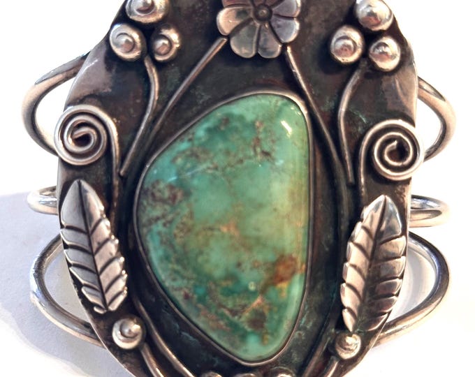 Vintage Navajo Handmade 3 Strand Sterling Silver & Natural Turquoise Blossom Cuff Bracelet