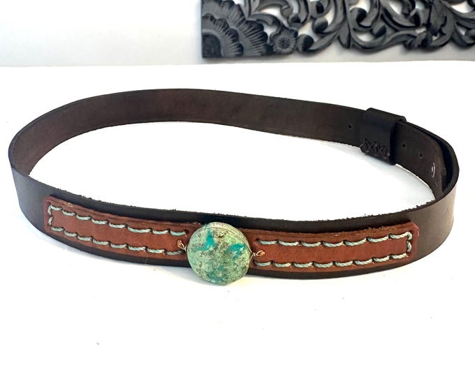 Leather Hat-band with Turquoise Stone, Adjustable, Cowgirl Hat Accessory