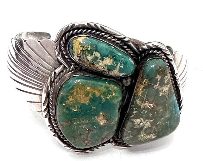 Vintage Native American Sterling Silver & Royston Turquoise Cuff Bracelet (B027)