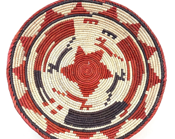 14" Shallow Woven Basket, Southwestern Decor, Bohemian Decor, Hippie Chic Decor