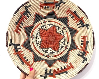 13” Shallow Woven Basket, Southwestern Style Decor