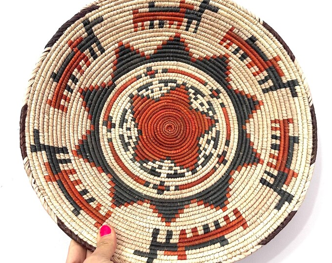 13” Shallow Woven Basket, Southwestern Style Decor
