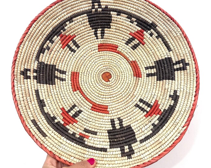 14" Shallow Woven Basket, Southwestern Style Decor