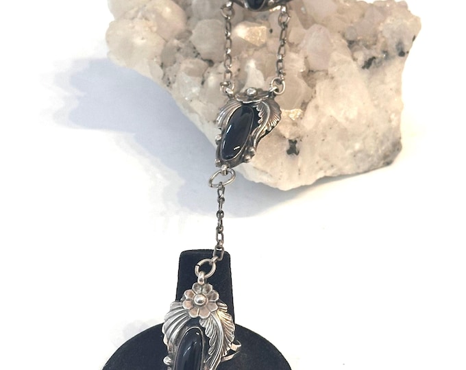 Navajo Sterling and Onyx Slave Bracelet, Ring Size 8.5