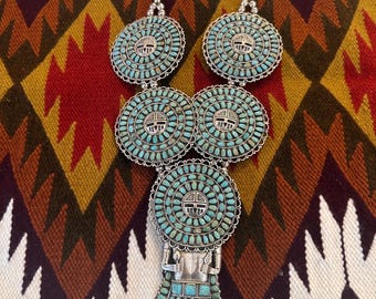 Vintage Ceremonial Navajo Sterling Silver LARRY MOSES BEGAY Turquoise Kachina Necklace