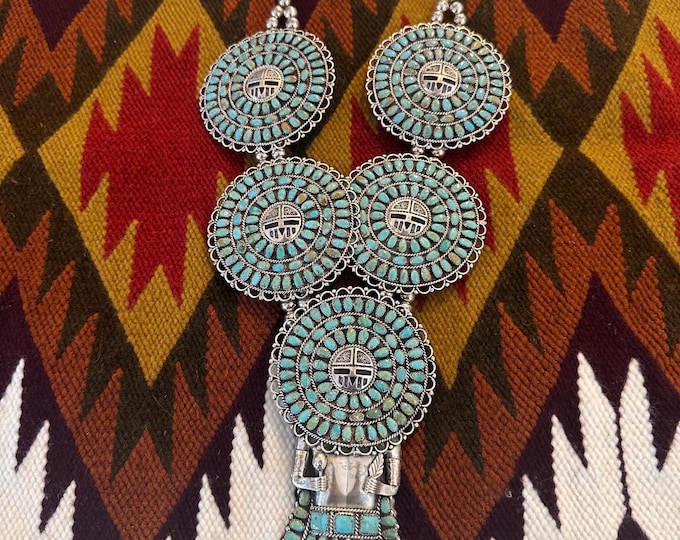 Vintage Ceremonial Navajo Sterling Silver LARRY MOSES BEGAY Turquoise Kachina Necklace