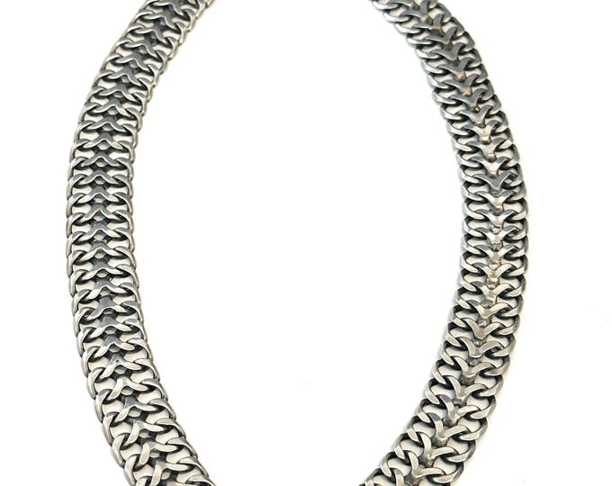Vintage Mexican Sterling Silver Wide Woven Collar Statement Choker Necklace 45 Gr.