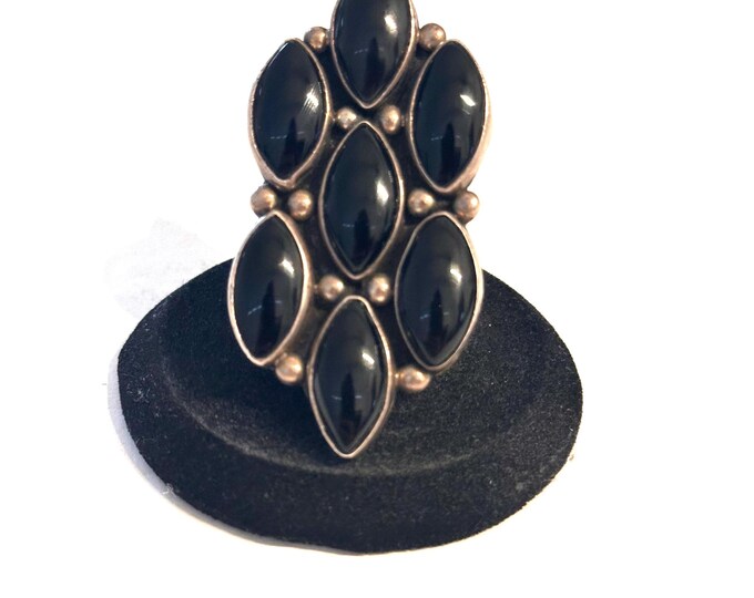 Apache Silversmith Darrel Victor Sterling Silver & Onyx Cluster Ring Size 9