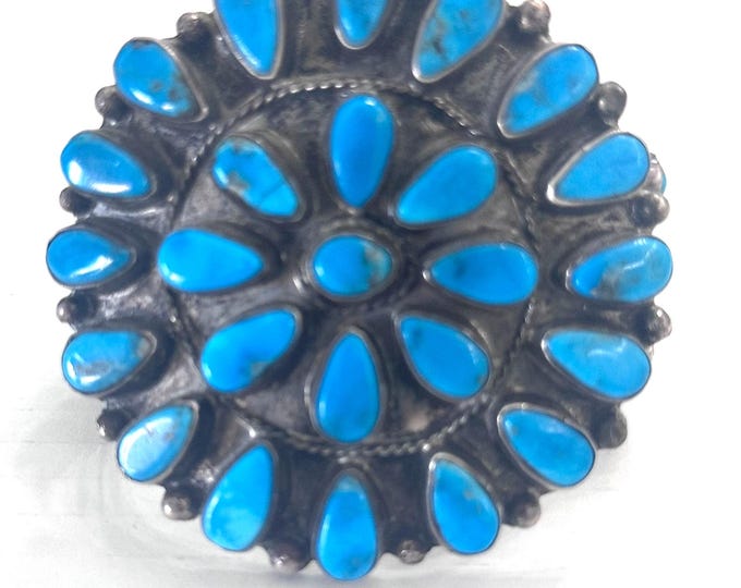 Vintage Native American Solid Sterling Silver & Turquoise Cluster Bracelet Cuff 111 Grams (B063)