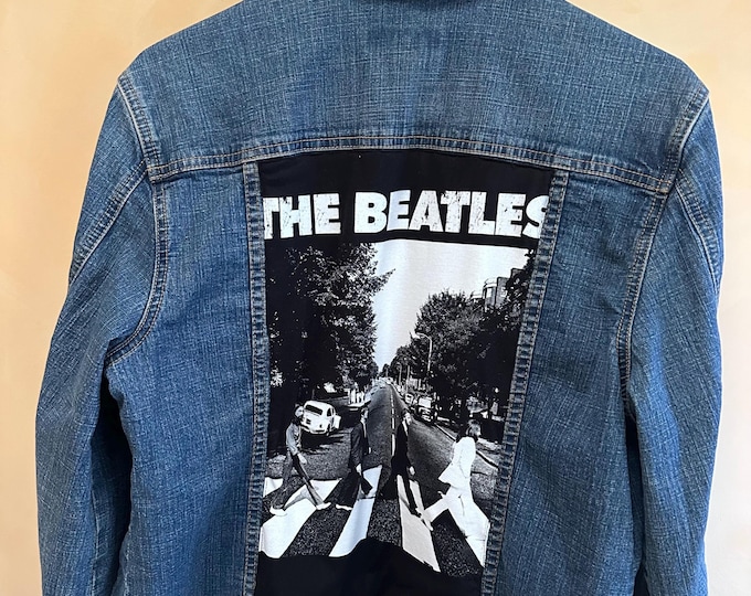 The Beatles Embellished Jean Jacket, Unique Vintage Denim Jacket, Size M