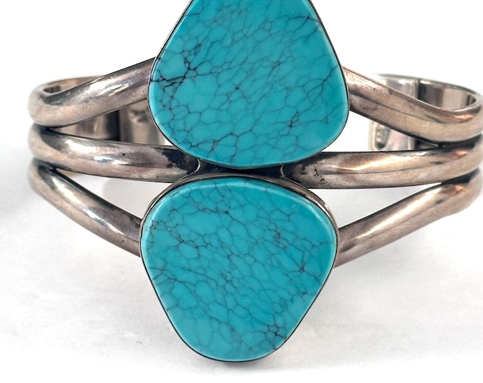 Joe Piaso, Jr. (Navajo)  Heavy 72 grams Big Sterling Silver & Turquoise Cuff Bracelet