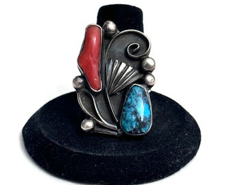 Vintage Southwest Navajo sterlingzilveren ring maat 8 (A051)