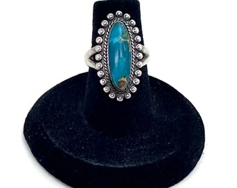 Sz. 5.5 Vintage Bell Trading Post Sterling Silver & Turquoise Ring (A040)