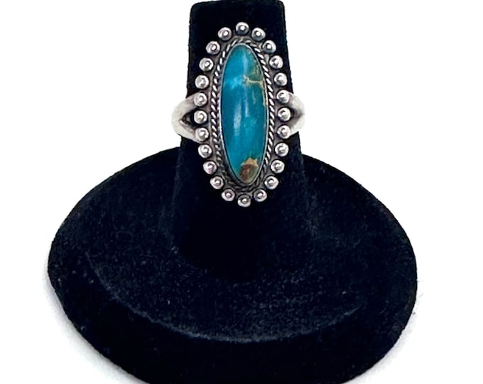 Sz. 5.5 Vintage Bell Trading Post Sterling Silver & Turquoise Ring (A036)