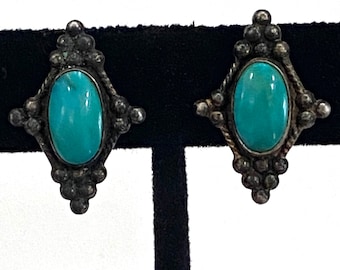 Old Vintage Turquoise Sterling Screw Back Earrings