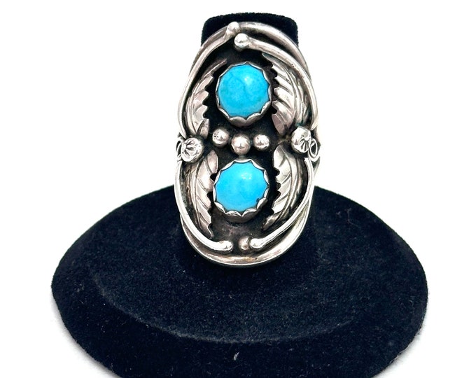 Size 6.25  Vintage Southwestern Sterling Silver Turquoise Ring (A030)