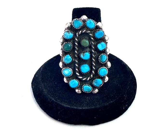 Vintage Zuni/ Navajo Sterling Silver & Turquoise Ring, Unsigned, Size 7. (A050)