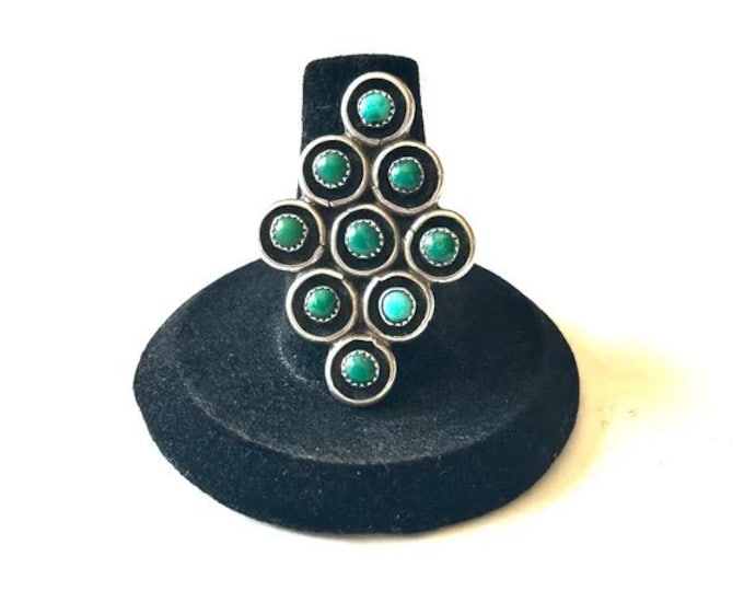Vintage Sterling Silver Zuni Turquoise Snake Eye Statement Ring Size 7