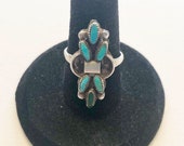 Vintage Zuni Sterling Silver and Turquoise Needlepoint ring. Size 6.75