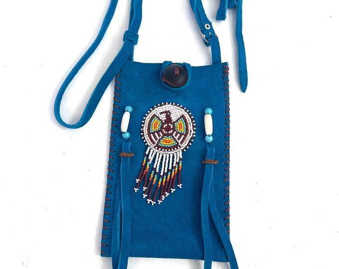 Small Handmade Medicine Leather Bag with Seed Bead Work