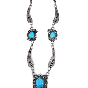 Gorgeous Vintage Sterling Silver & Turquoise Necklace 17.5 Inches Long By Jay Livingston (Navajo) (N038)