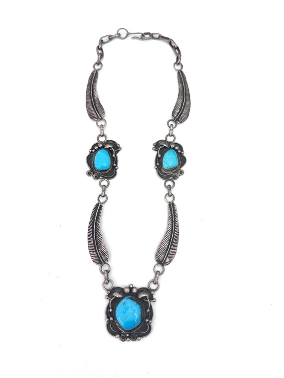 Gorgeous Vintage Sterling Silver & Turquoise Necklace 17.5 Inches Long By Jay Livingston (Navajo)